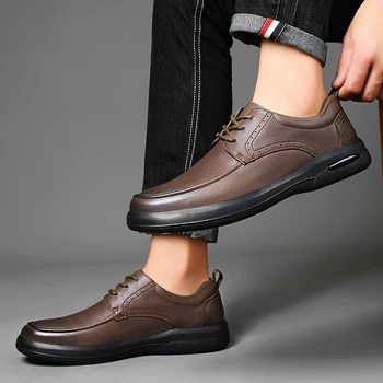 Yüksek Kaliteli Erkek Oxfords Ayakkabı Lace Up Bahar Sonbahar Hakiki Deri Erkek Moda Iş rahat erkek ayakkabısı Nefes Tıknaz Ayakkabı
