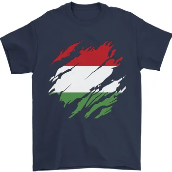 Yırtık Macaristan Bayrağı Macar Günü Futbol erkek tişört %100 % Pamuk