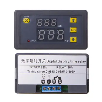 Zamanlayıcı geciktirme rölesi Modülü Çift Dijital LED Ekran Zaman Anahtarı 0-999s 0-999m 0-999h Ayarlanabilir AC 220V
