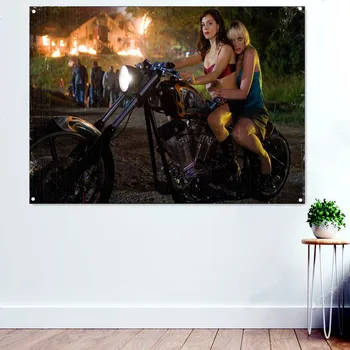 Zombi Biker Kız Motosiklet duvar resimleri Tamir Dükkanı Garaj Ev Dekoratif Afiş ve Posterler Baskılar asmak için bayrak Hediye Adam için