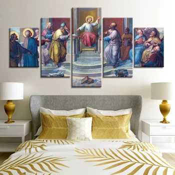 Çerçeve Resimleri Ev Dekorasyonu 5 Panel İsa Mesih HD Baskılı Modern Tuval Boyama Duvar Sanatı Modüler Poster
