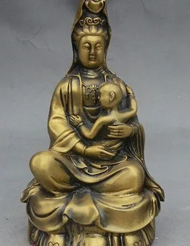 Çin Budizm Bronz Bakır Kwan-yin Guanyin Buda Tanrıçası Çocuk Çocuk Heykeli