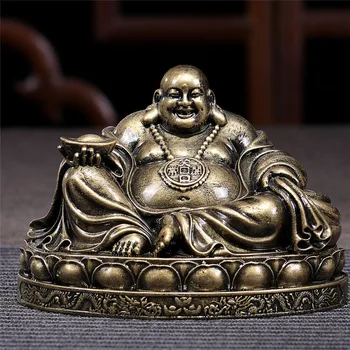 Çin Gülüyor Buda Heykeli Bronz Renk Süsler Reçine Feng Shui Büyük Maitreya Buda Heykel Figürleri Ev Dekorasyon