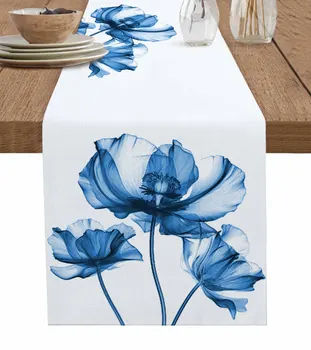 Çiçek Haşhaş Mavi Masa Koşucu Parti yemek masası örtü bezi Placemat Peçete Ev mutfak dekoru