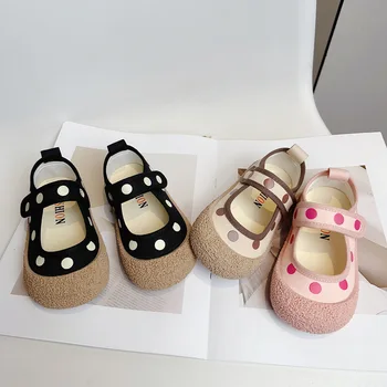 Çocuk kanvas ayakkabılar kızın Sevimli puantiyeli rahat ayakkabılar Yumuşak Taban Nefes Alabilen Ayak Koruma Kapalı Ayakkabı Boyutu 22-29