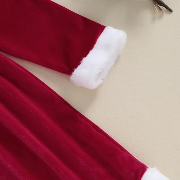 Çocuk Kız Elbise Noel Giysileri Peluş Trim Kemer Düğmesi Nakış Kapşonlu Uzun Kollu Elbise Parti Prenses Elbise
