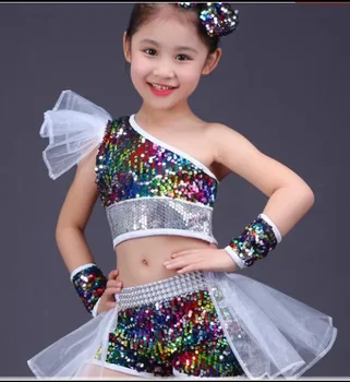 Çocuk Modern Model Podyum Pullu Kostümleri Etekler Dans Giyim Kız Caz Dans Sokak Dans Performansı Kostümleri