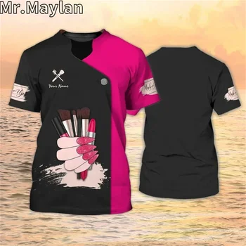 Özel 3D Baskılı Makyaj T Shirt makyaj Sanatçısı Gömlek Makyaj Üniforma Siyah Pembe gömlek Harajuku yaz streetwear Unisex tshirt