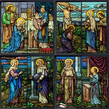 Özel boyut Pencere Vitray filmi Kapı sticker Hıristiyan Resimleri duvar çıkartmaları Cam dekor kilise İsa Posteri Cus