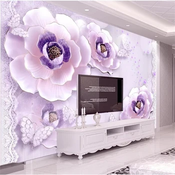 Özel duvar kağıdı 3D kabartmalı romantik mor şakayık Avrupa TV arka plan duvar 5d duvar kağıtları ev dekor papel de parede duvar