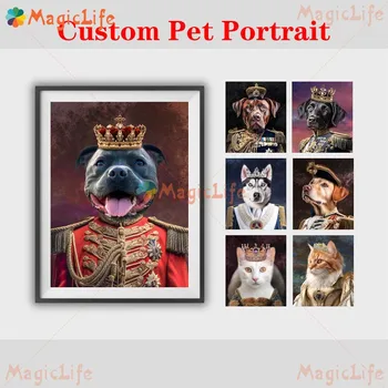 Özel Pet Köpek Kral Hayvanlar Vintage Portre Posterler Duvar Resimleri Için Oturma Odası Posteri duvar sanatı tuval yağlıboya Çerçevesiz