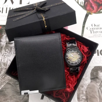 Üst Marka lüks erkek saatleri İskelet Otomatik kuvars Kol Saati Altın İskelet Vintage Erkek Saatler deri cüzdan Kutusu İle 2 adet