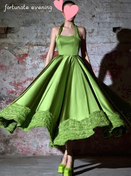 Şanslı Akşam Zarif Vintage Yeşil Tatlı Seksi Backless Fırfır A-Line Örgün Durum Balo Elbise Akşam Partisi Törenlerinde