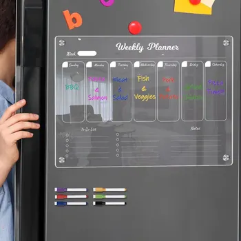Şeffaf Akrilik buzdolabı mıknatısı Takvim Kurulu Haftalık Planlayıcısı Programı Kuru silinebilir beyaz tahta Ev Okul Ofis İçin