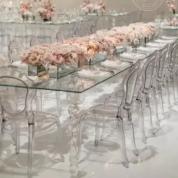 Şeffaflık dikdörtgen düğün akrilik ziyafet düğün için ayaklı şeffaf yemek masası