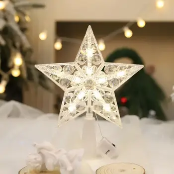 Şenlikli Ağaç Topper Yıldız Süs Şenlikli akülü Noel Ağacı Topper Tatil Ev Dekorasyon için Noel Ağacı Yıldız