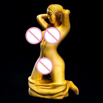 Ahşap vücut sanatı çıplak kadın heykeli katı ahşap el oyma Diz Çökmüş seksi kadın Ev sanat el sanatları heykeli 12 cm / 4.71 in