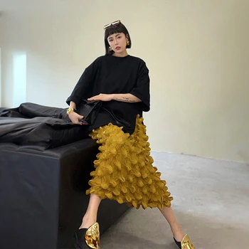 ALSEY Miyake issey Miyake Kadın Moda Düz Etek 2023 Yeni Üç Boyutlu Tasarım Şekli Durian Retro Pilili Etek Streetwear Giyim