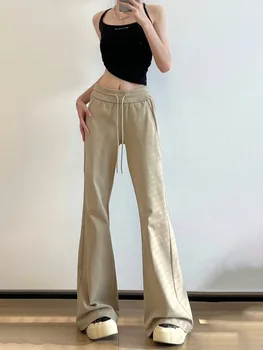 Baharatlı Kız Düşük Bel Casual Flare Pantolon kadın 2023 Çok Yönlü Gri Yoga Pantolon Moda Zayıflama İnce İnce İnce Flare Uzun Pantolon