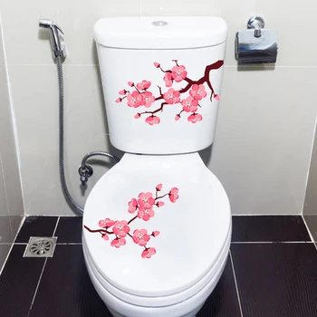 C258 # Pembe Kiraz Çiçekleri Tuvalet Sticker Banyo Tuvalet Kapağı Sticker Duvar Çıkartmaları Wc Ev Dekorasyon İçin