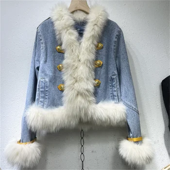 ekleme PARKA denim tilki kürk ceket kadınlar kış