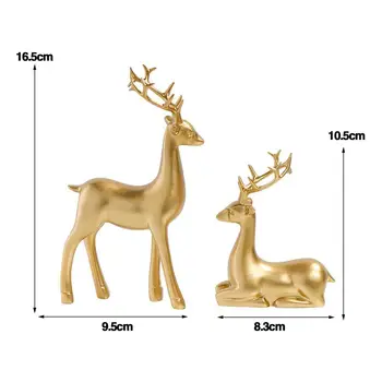 Elk Süs 2 Set Noel Reçine Geyik Figürleri Altın Ren Geyiği Heykeller noel dekoru Oturma Ayakta Şenlikli