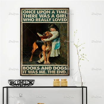 Kitap Ve Köpek Severler Bir Zamanlar Kitapları Ve Köpekleri Seven Bir Kız Vardı Poster Baskılar Ev Dekor Tuval Yüzen Çerçeve