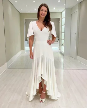 Merıda Beyaz Şifon balo kıyafetleri V Yaka Backless Fırfır Zarif Parti Kıyafeti Kadınlar İçin 2023 Asimetrik Örgün Durum Elbise
