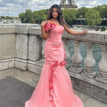 MINGLAN Lüks Güzel Çiçekler Aplikler Mermaid Uzun Gece Elbisesi Plise Kat Uzunluk Sweep Tren Moda Balo elbisesi Yeni 2023