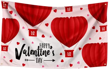 Mutlu sevgililer Günü Bayrakları 3x5 ft Aşk sıcak hava balon Uçan Açık Bayrak Premium Afiş Ev Yard Bahçe Çim Dekor