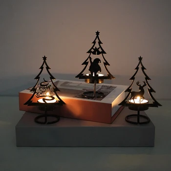 Noel mumluk Siyah Altın mumluk Romantik masa süsü Noel Ağacı Santa Elk Tutucu Aile Partisi Masa Süsü