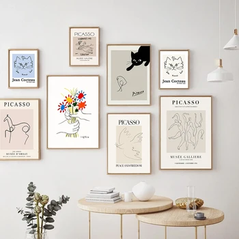 Retro Picasso Matisse Posterler Ve Baskılar Soyut Kedi Sanat Çiçek duvar sanatı tuval yağlıboya Resimleri İçin Oturma Odası Nordic Dekor