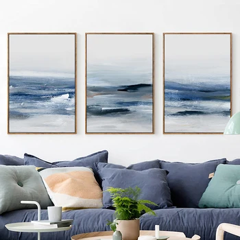 Soyut Su Renk Mavi Deniz Tuval Poster Boyama Plaj Manzara Duvar sanat resmi Ev Oturma Odası Dekor İçin Estetik