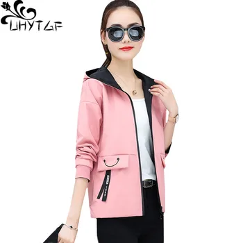 UHYTGF Boy ceket bayan moda çift taraflı bahar sonbahar ceket Kore gevşek beyzbol üniforma kısa ceket üst Kadın 498