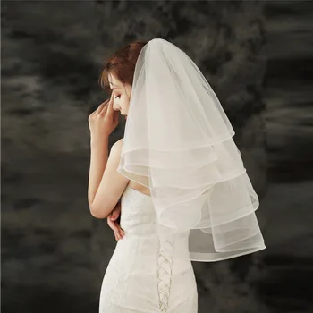 Yeni Varış Beyaz Fildişi Düğün veils Gelin Kısa Gelin veils Düğün aksesuarları Boda Mariage accessoirres deco